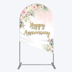 Lofaris Elegant Floral Happy Anniversary Arch Backdrop Romantic Pink Rose Party Decor