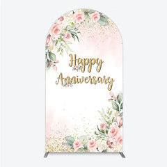 Lofaris Elegant Floral Happy Anniversary Arch Backdrop Romantic Pink Rose Party Decor