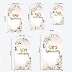 Lofaris Elegant Floral Happy Anniversary Arch Backdrop Romantic Pink Rose Party Decor