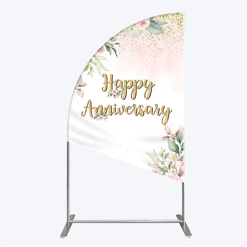 Lofaris Elegant Floral Happy Anniversary Half Moon Arch Backdrop Romantic Pink Rose Party Decor