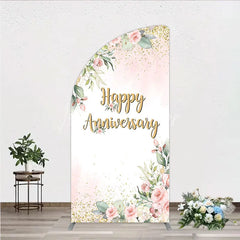 Lofaris Elegant Floral Happy Anniversary Half Moon Arch Backdrop Romantic Pink Rose Party Decor