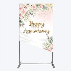 Lofaris Elegant Floral Happy Anniversary Rectangle Backdrop Romantic Pink Rose Party Decor