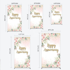 Lofaris Elegant Floral Happy Anniversary Rectangle Backdrop Romantic Pink Rose Party Decor
