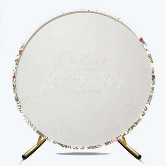 Lofaris Elegant Floral Pastors are Special Blessing Round Backdrop with Wildflowers Butterflies Golden Glitter Decor