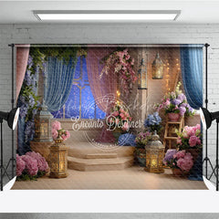 Lofaris Elegant Floral Photography Backdrop with Starry Night Window and Romantic Lanterns for Baby Shower Birthday