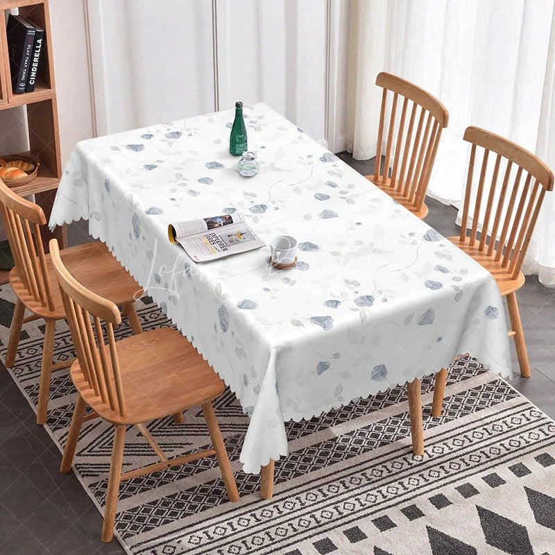 Lofaris Elegant Floral Rectangle Tablecloth Grey Rose Silhouette on White Modern Minimalist Farmhouse Dining Decor