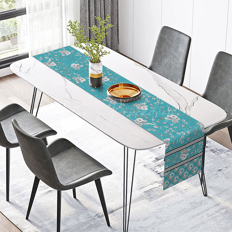 Lofaris Elegant Floral Table Runner in Tiffany Green and Silver for Wedding Bridal Shower Formal Dining Decor