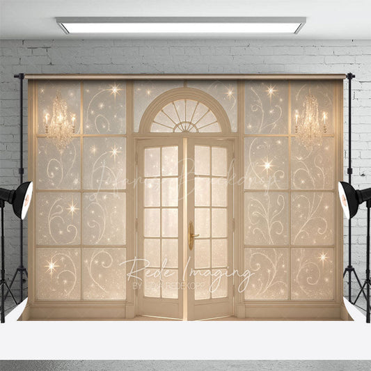Lofaris Elegant French Doors with Sparkles Photography Backdrop Winter Palace Ballroom Christmas or Wedding Photos