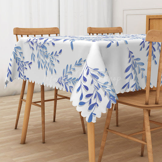 Lofaris Elegant Fresh Rectangle Tablecloth with Hyacinthine Blue Leaves for Serene and Botanical Dining Decor