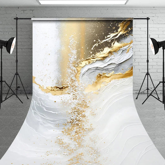Lofaris Elegant Gold and White Abstract Sweep Backdrop Luxury Party Decor for Celebrations