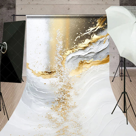 Lofaris Elegant Gold and White Abstract Sweep Backdrop Luxury Party Decor for Celebrations