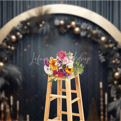 Lofaris Elegant Gold Arch Dark Grey Pampas Grass Photography Backdrop Festive Celebration Party Decor