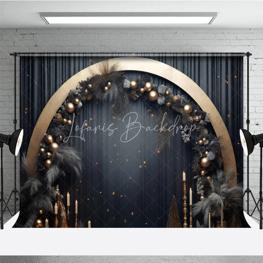 Lofaris Elegant Gold Arch Dark Grey Pampas Grass Photography Backdrop Festive Celebration Party Decor