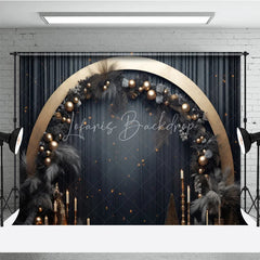 Lofaris Elegant Gold Arch Dark Grey Pampas Grass Photography Backdrop Festive Celebration Party Decor