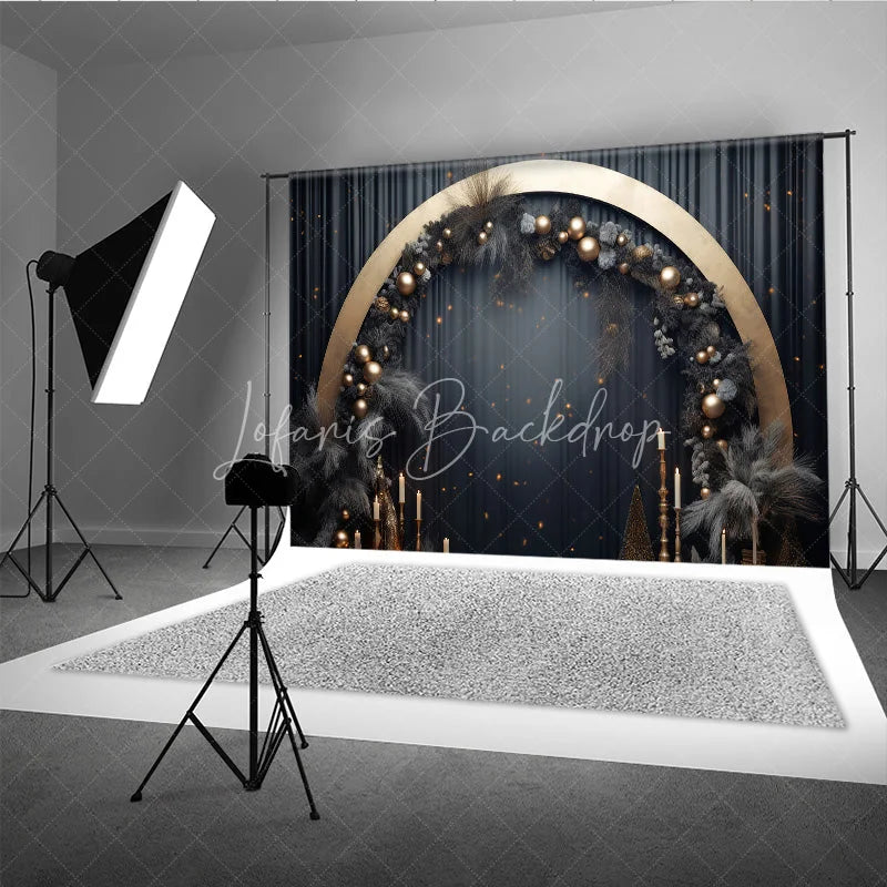 Lofaris Elegant Gold Arch Dark Grey Pampas Grass Photography Backdrop Festive Celebration Party Decor