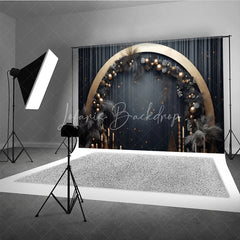 Lofaris Elegant Gold Arch Dark Grey Pampas Grass Photography Backdrop Festive Celebration Party Decor