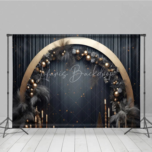 Lofaris Elegant Gold Arch Dark Grey Pampas Grass Photography Backdrop Festive Celebration Party Decor