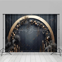 Lofaris Elegant Gold Arch Dark Grey Pampas Grass Photography Backdrop Festive Celebration Party Decor