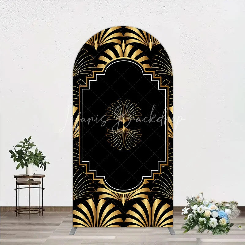 Lofaris Elegant Gold Art Deco Fan Arch Backdrop Luxury Black and Gatsby Style Party Cover