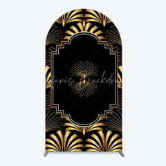 Lofaris Elegant Gold Art Deco Fan Arch Backdrop Luxury Black and Gatsby Style Party Cover