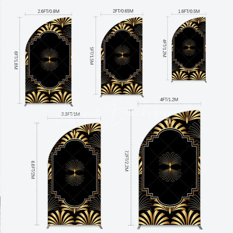 Lofaris Elegant Gold Art Deco Fan Half Moon Arch Backdrop Luxury Black and Gatsby Style Party Cover