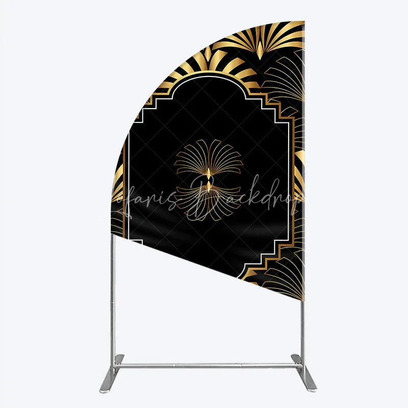 Lofaris Elegant Gold Art Deco Fan Half Moon Arch Backdrop Luxury Black and Gatsby Style Party Cover