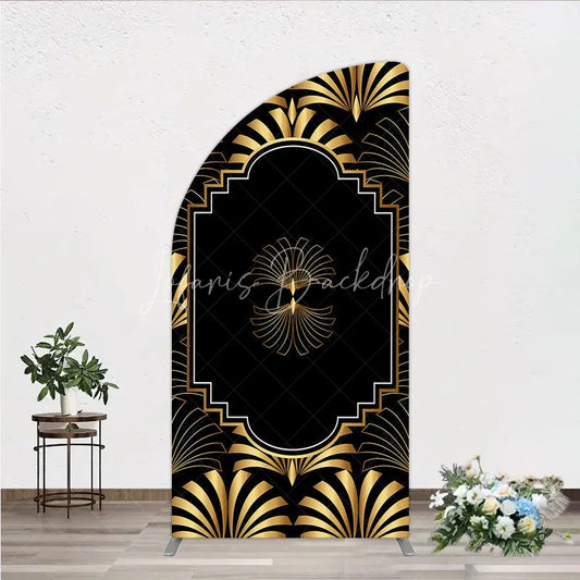 Lofaris Elegant Gold Art Deco Fan Half Moon Arch Backdrop Luxury Black and Gatsby Style Party Cover
