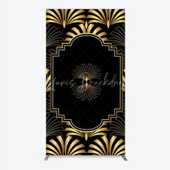 Lofaris Elegant Gold Art Deco Fan Rectangle Backdrop Luxury Black and Gatsby Style Party Cover