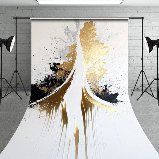 Lofaris Elegant Gold Black and White Abstract Paint Splashes Sweep Backdrop Modern Artistic Photography Studio Decor
