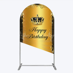 Lofaris Elegant Gold Crown and Happy Birthday Arch Backdrop Royal Celebration Party Decor