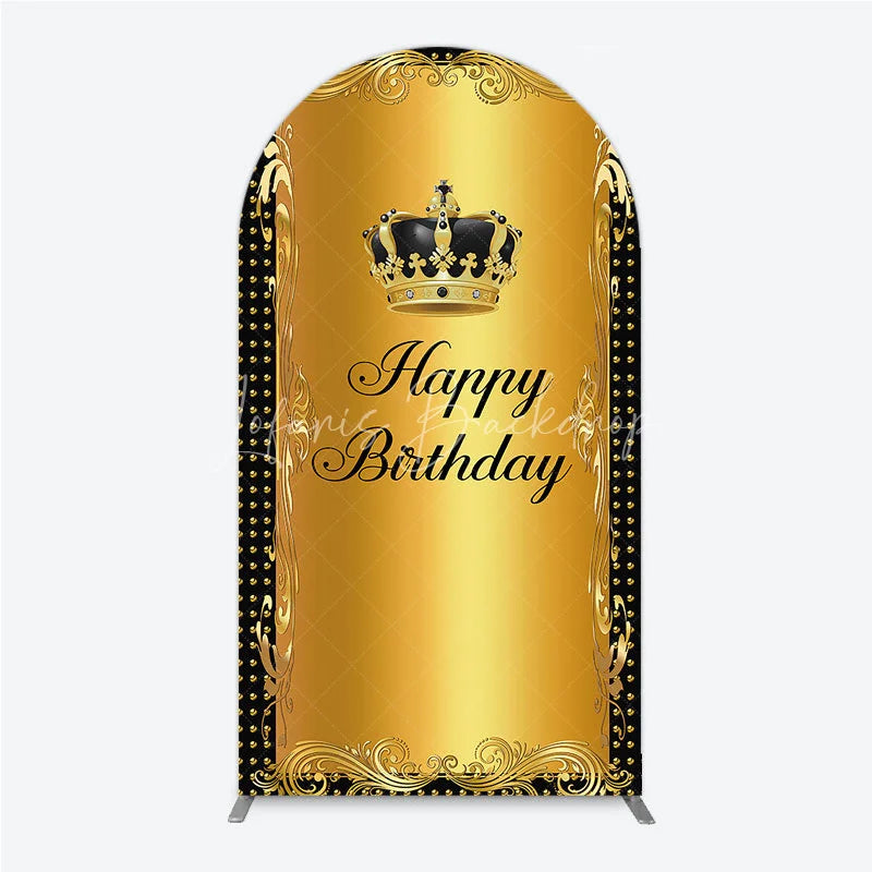 Lofaris Elegant Gold Crown and Happy Birthday Arch Backdrop Royal Celebration Party Decor