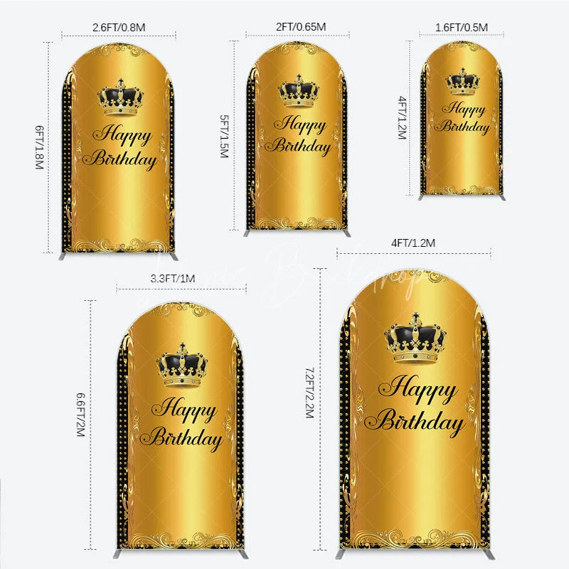 Lofaris Elegant Gold Crown and Happy Birthday Arch Backdrop Royal Celebration Party Decor