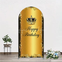 Lofaris Elegant Gold Crown and Happy Birthday Arch Backdrop Royal Celebration Party Decor