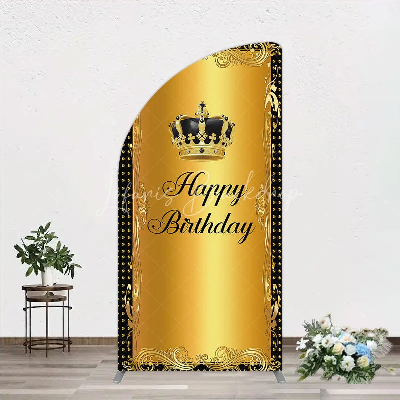Lofaris Elegant Gold Crown and Happy Birthday Half Moon Arch Backdrop Royal Celebration Party Decor