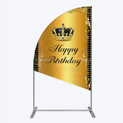Lofaris Elegant Gold Crown and Happy Birthday Half Moon Arch Backdrop Royal Celebration Party Decor