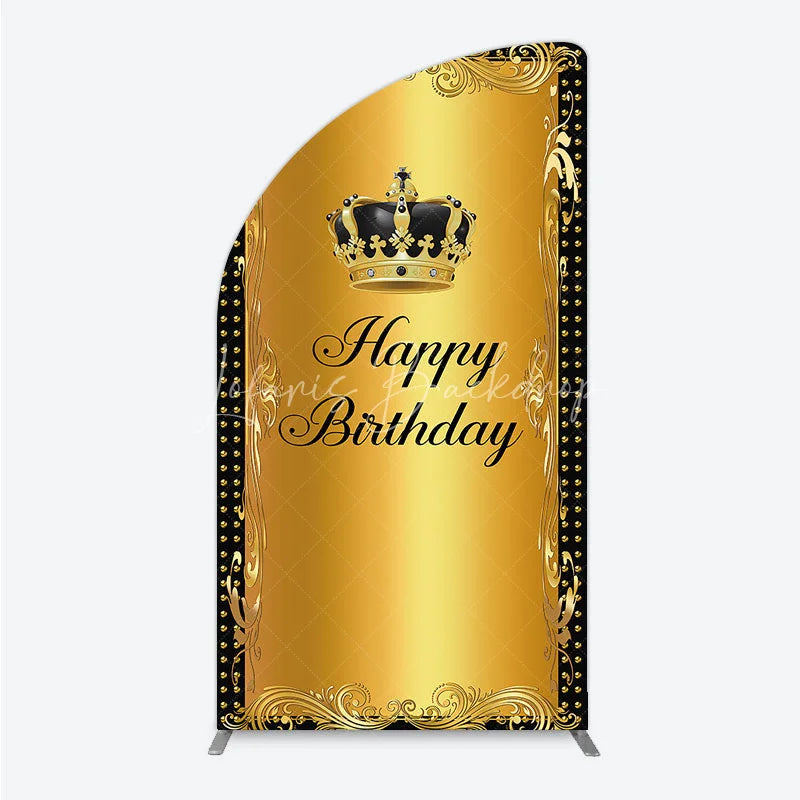 Lofaris Elegant Gold Crown and Happy Birthday Half Moon Arch Backdrop Royal Celebration Party Decor