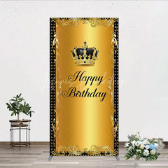 Lofaris Elegant Gold Crown and Happy Birthday Rectangle Backdrop Royal Celebration Party Decor