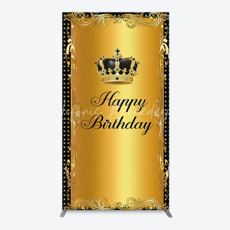 Lofaris Elegant Gold Crown and Happy Birthday Rectangle Backdrop Royal Celebration Party Decor