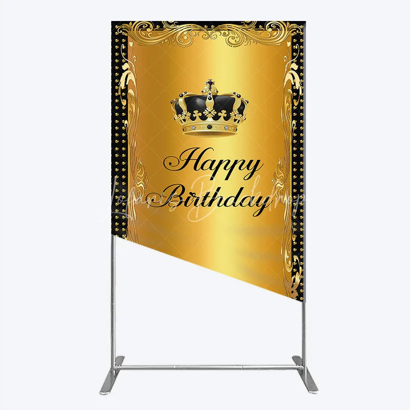 Lofaris Elegant Gold Crown and Happy Birthday Rectangle Backdrop Royal Celebration Party Decor
