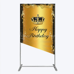 Lofaris Elegant Gold Crown and Happy Birthday Rectangle Backdrop Royal Celebration Party Decor
