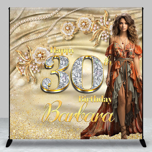 Lofaris Elegant Gold Custom Name Photo 30th Birthday Backdrop