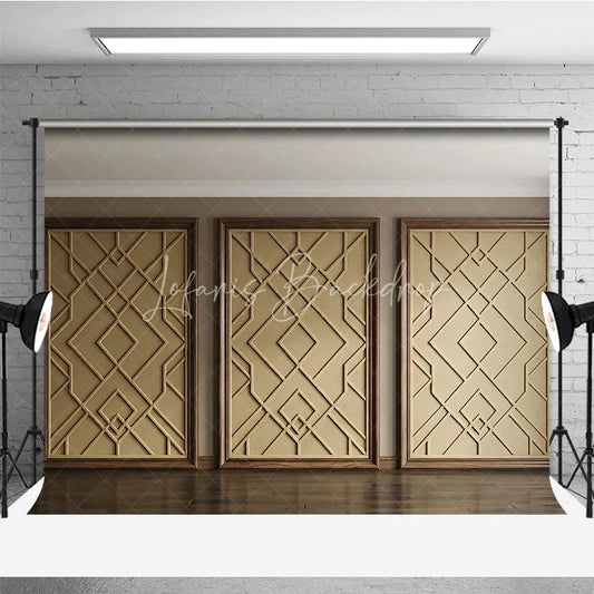 Lofaris Elegant Gold Geometric Pattern Photography Backdrop with Wooden Frame Modern Art Deco Style for Studio Shoots