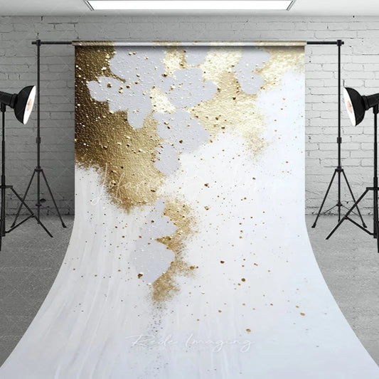 Lofaris Elegant Gold Glitter and White Abstract Sweep Backdrop Modern Party Photography Decor