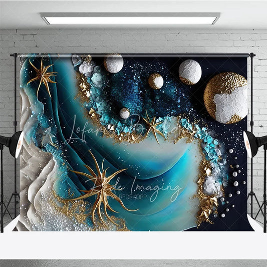 Lofaris Elegant Gold Glitter Blue Teal Abstract Waves Photography Backdrop Artistic Studio Photo Shoot Decor