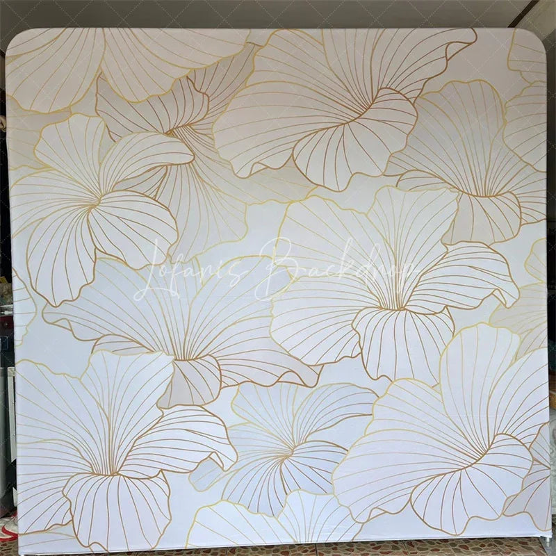 Lofaris Elegant Golden Floral Square Double-Sided Backdrop Cream White Abstract Petals for Luxurious Event Decor