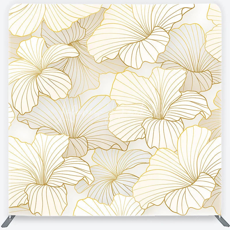 Lofaris Elegant Golden Floral Square Double-Sided Backdrop Cream White Abstract Petals for Luxurious Event Decor