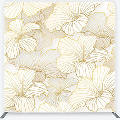 Lofaris Elegant Golden Floral Square Double-Sided Backdrop Cream White Abstract Petals for Luxurious Event Decor