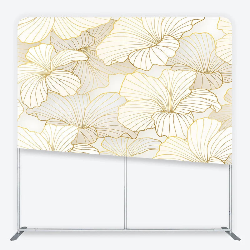 Lofaris Elegant Golden Floral Square Double-Sided Backdrop Cream White Abstract Petals for Luxurious Event Decor