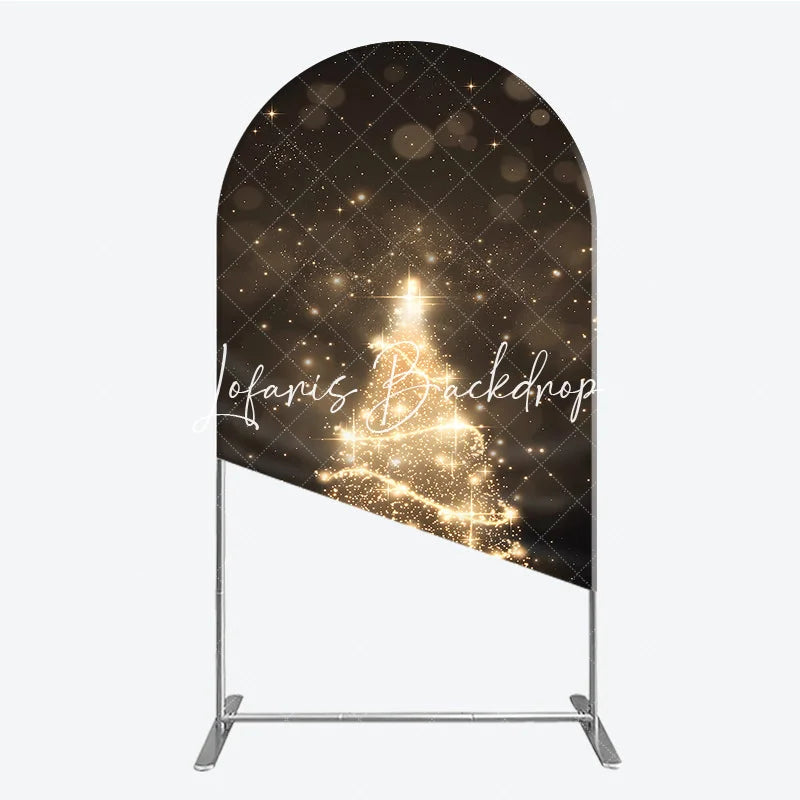 Lofaris Elegant Golden Sparkling Christmas Tree Design Round Top Arch Backdrop Festive Holiday Party Decor