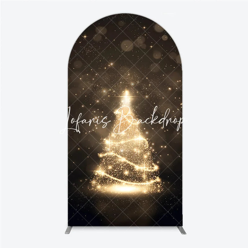 Lofaris Elegant Golden Sparkling Christmas Tree Design Round Top Arch Backdrop Festive Holiday Party Decor